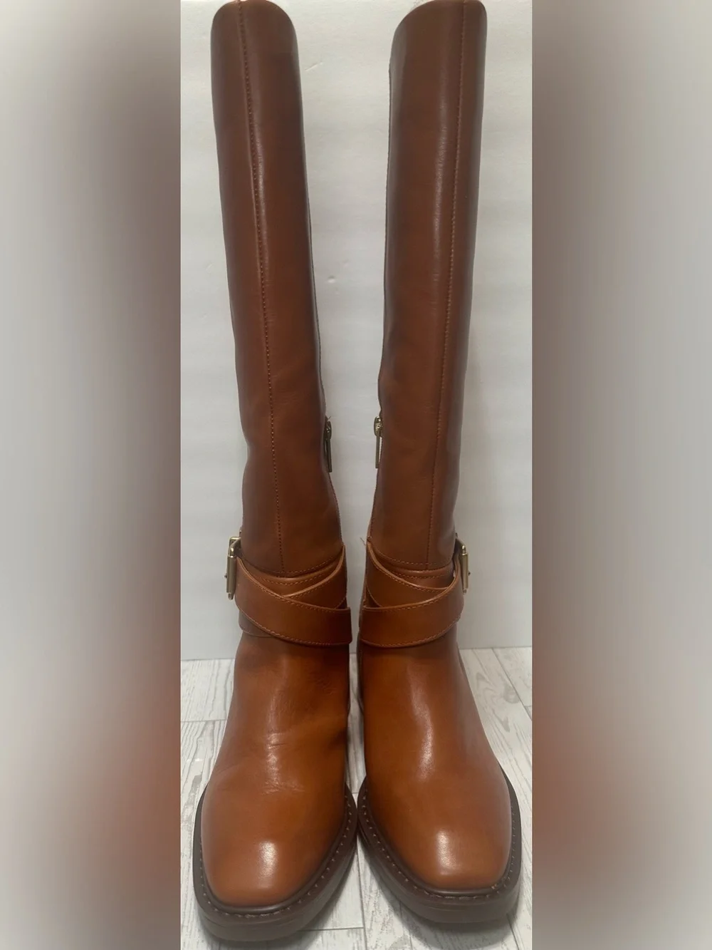 NWOT - Vince Camuto ‘Gini’ Buckled Knee-High Riding Boots, Whiskey Brown, Sz 6
